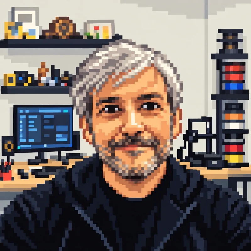 Carlos Vásquez, founder of MOWAK Games, in a retro pixel art portrait