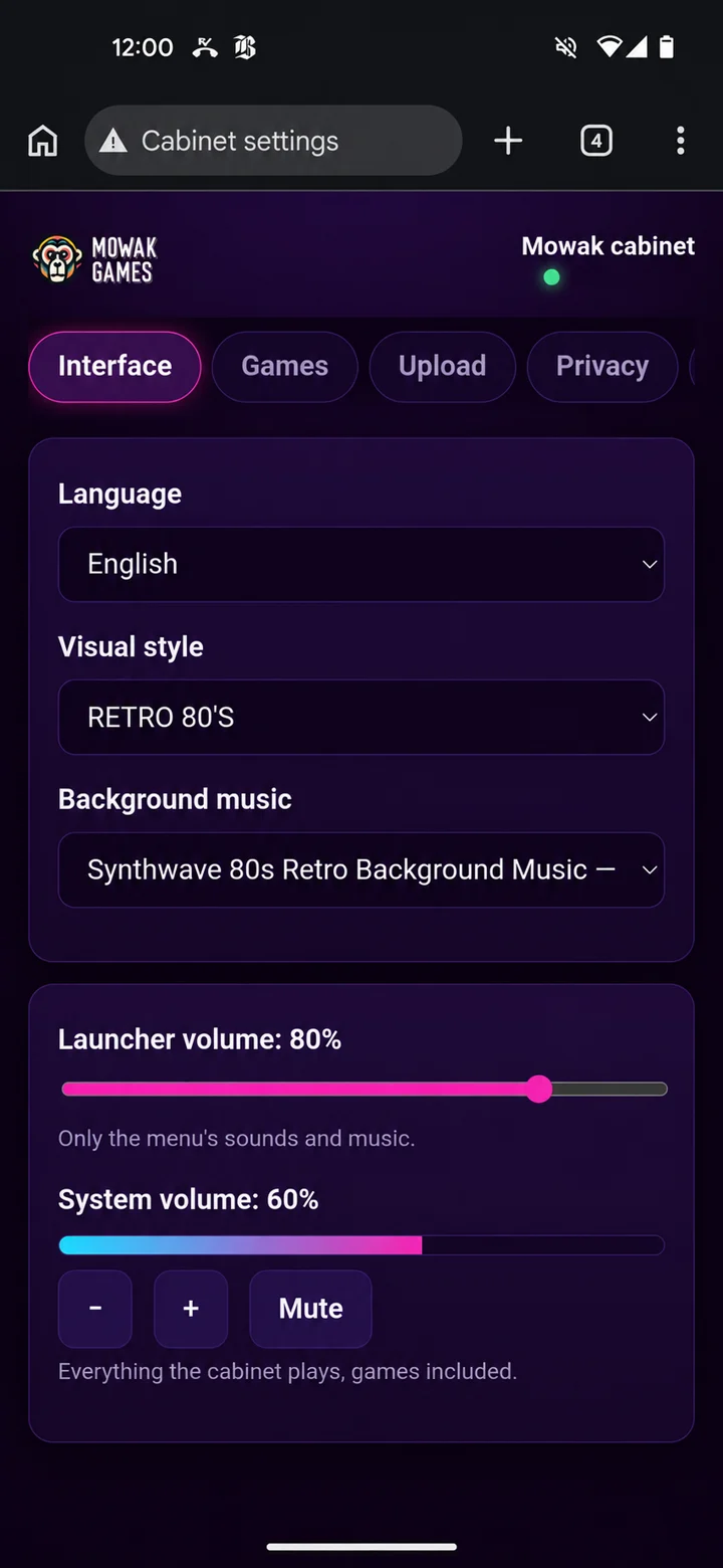 Mowak Launcher preferences page on a phone