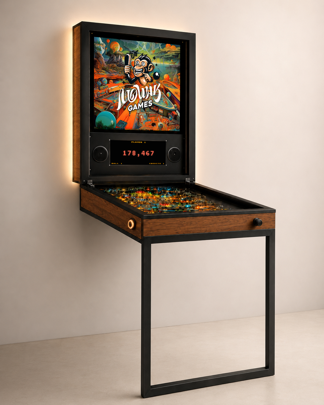 MOWAK pinball in the Classic wood and black finish