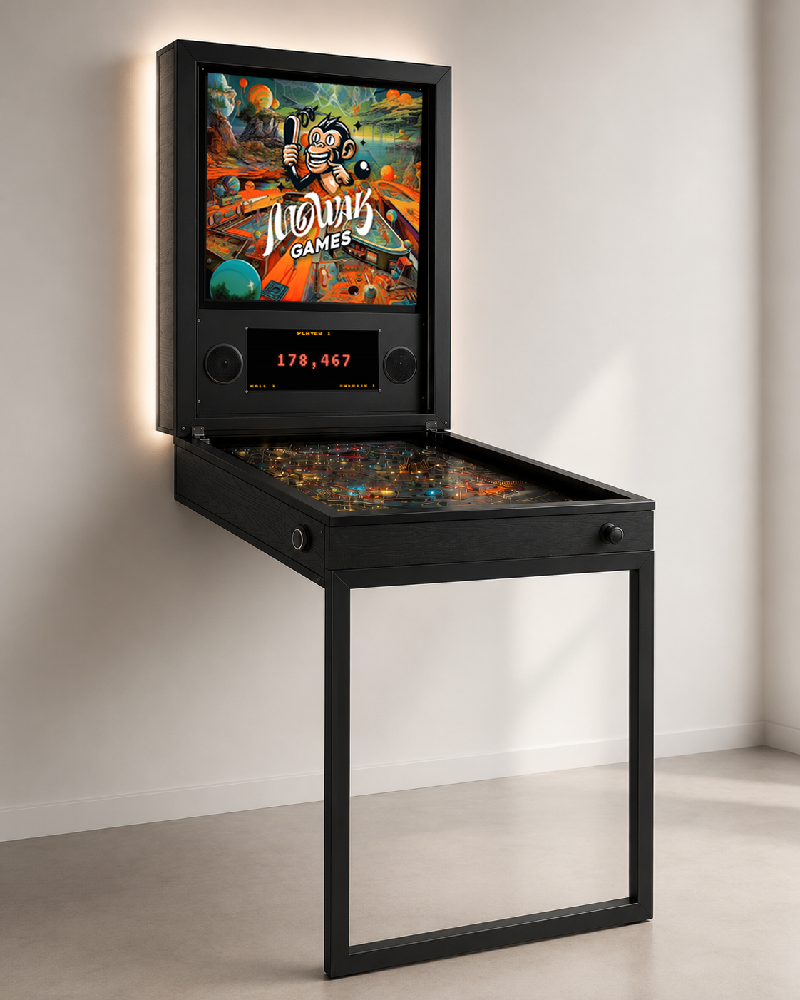 MOWAK pinball in the Dark black metallic finish