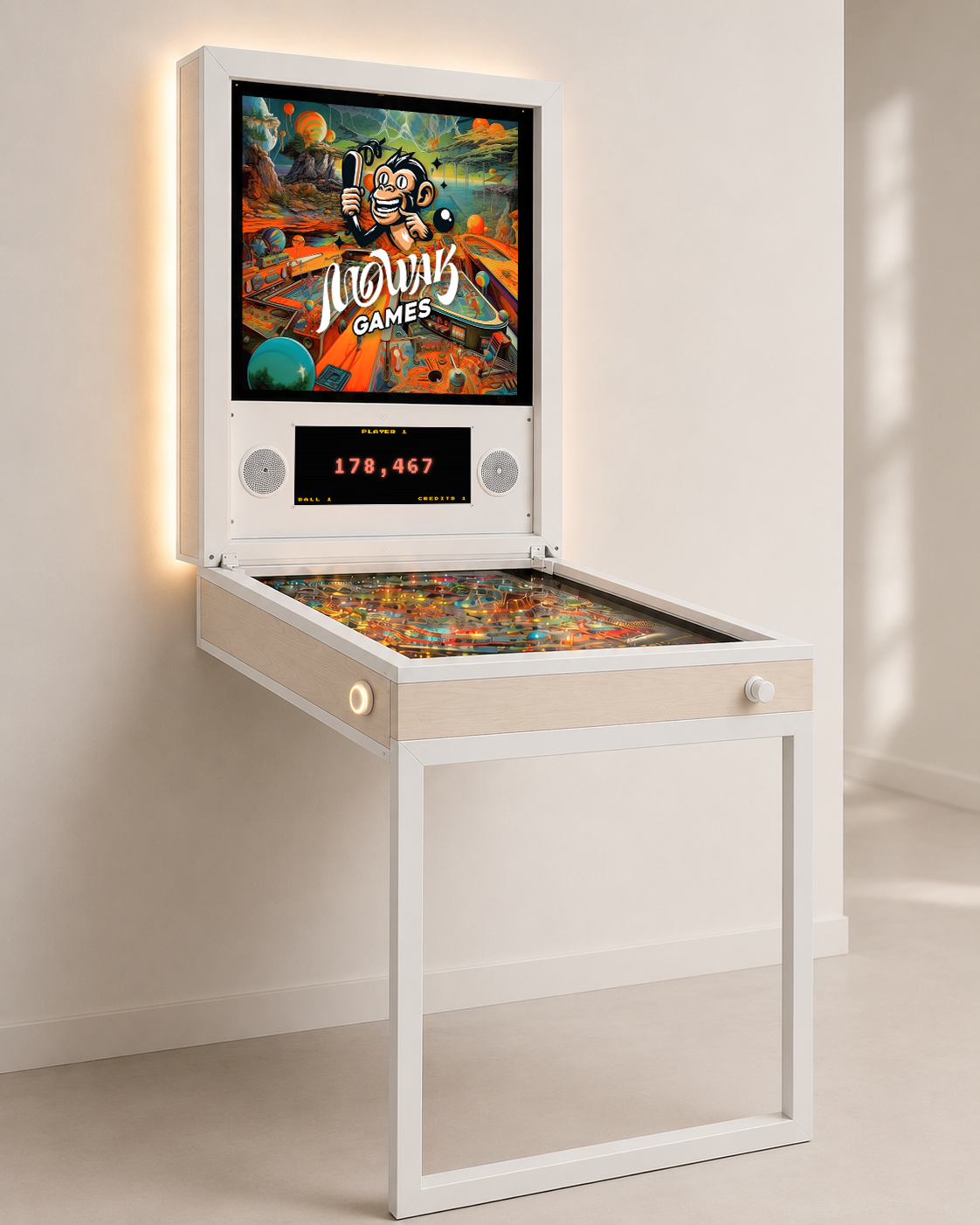 MOWAK pinball in the Light white minimalist finish