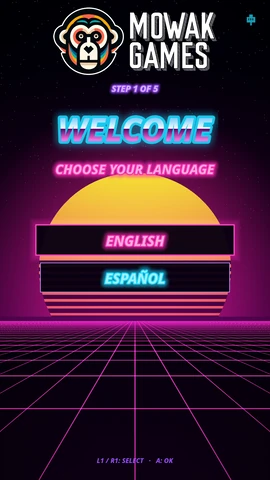 Mowak Games welcome screen on the vertical playfield