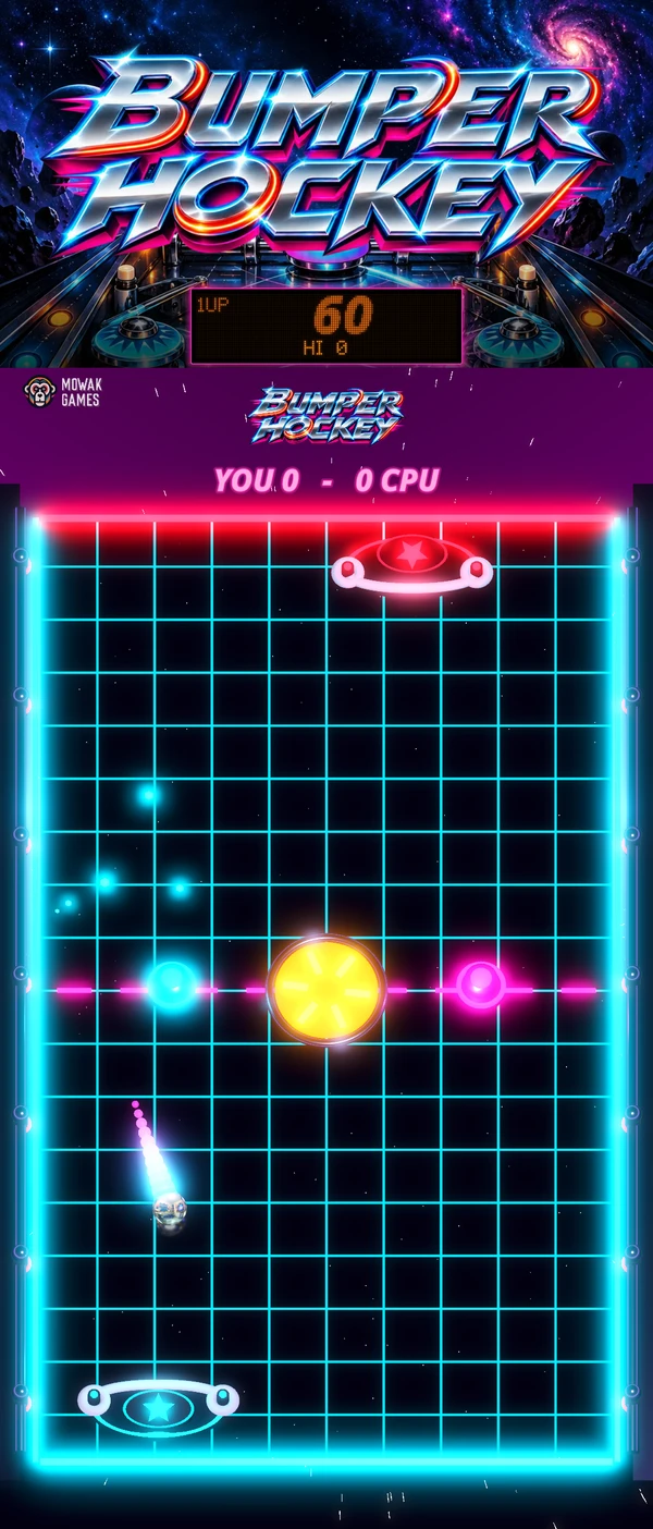 Bumper Hockey game on a vertical pinball playfield