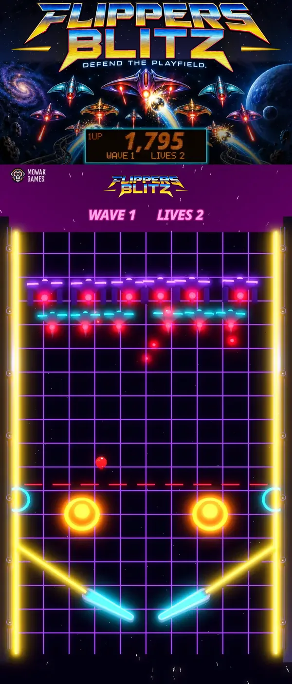 Flippers Blitz game on a vertical pinball playfield