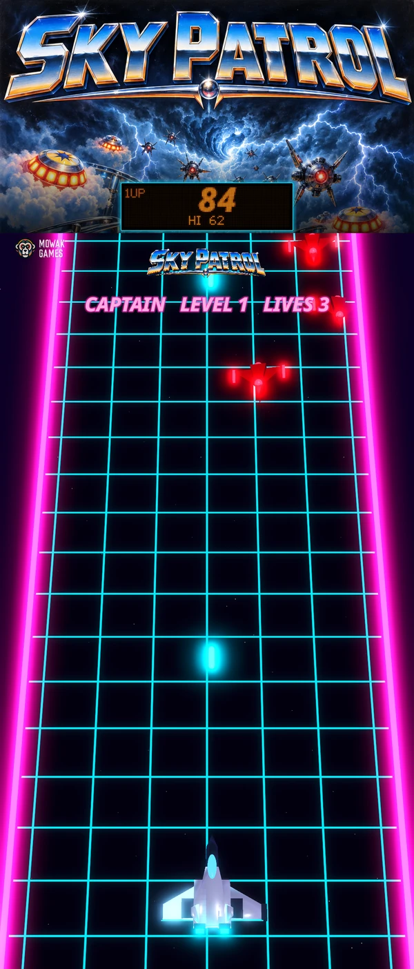 Sky Patrol game on a vertical pinball playfield